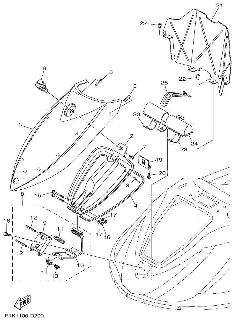 Yamaha F1KB ENGINE HATCH 2 parts diagram